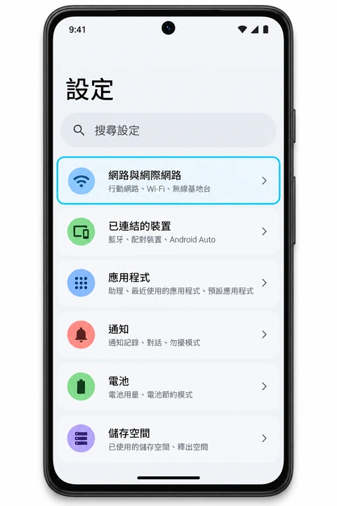 Android 設定中的網路與網際網路選項