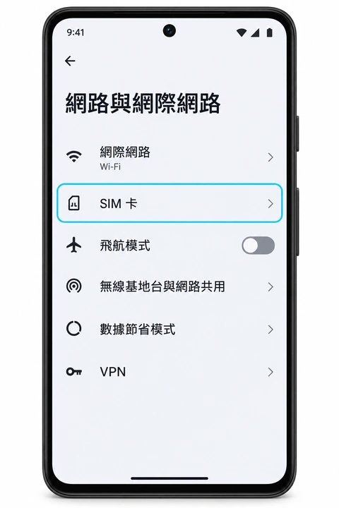 網路與網際網路中的 SIM 卡選項