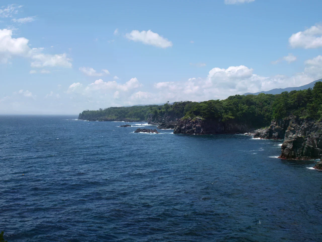城ヶ崎海岸的海蝕崖、綠林與海面