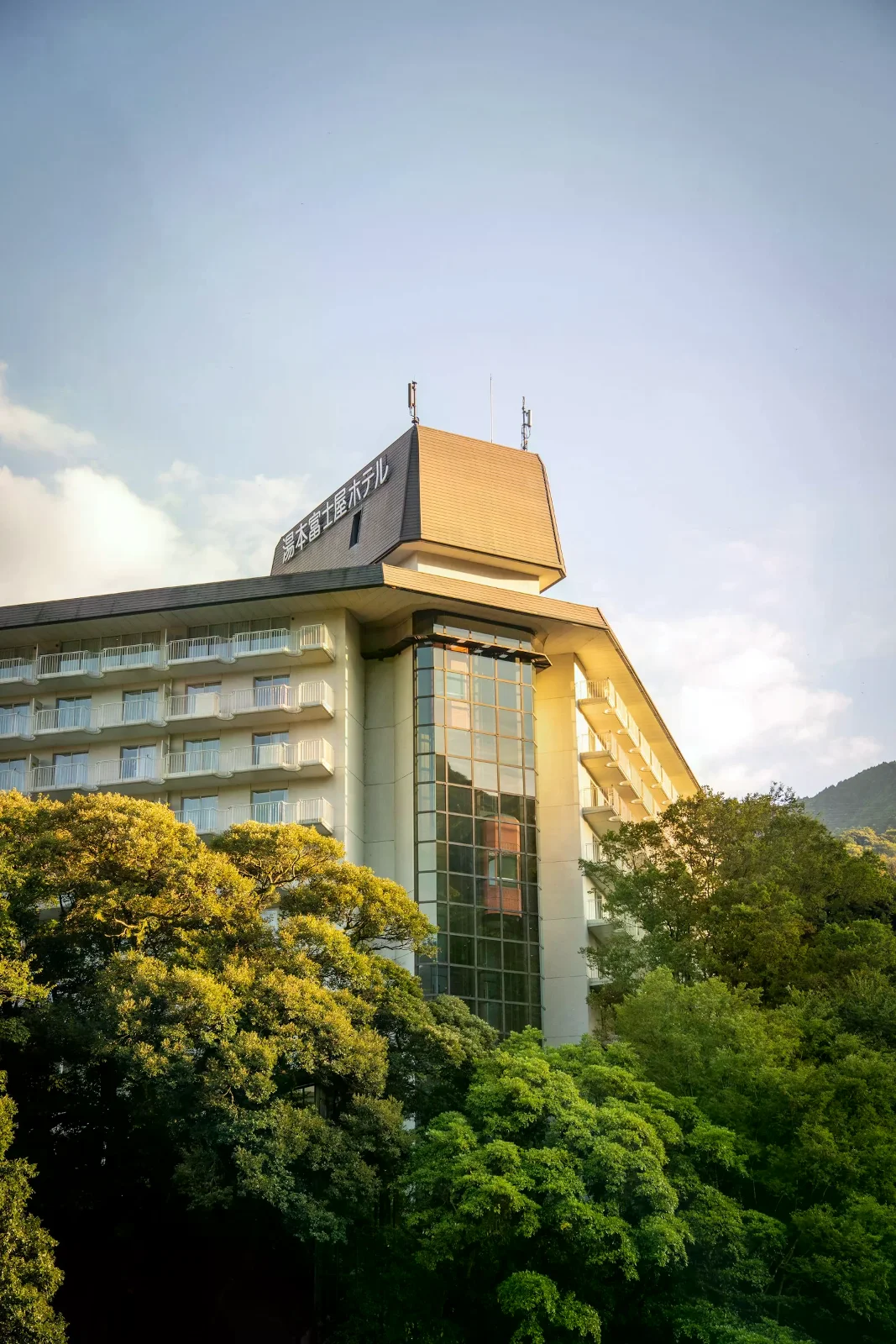 湯本富士屋旅館外觀與周圍樹木