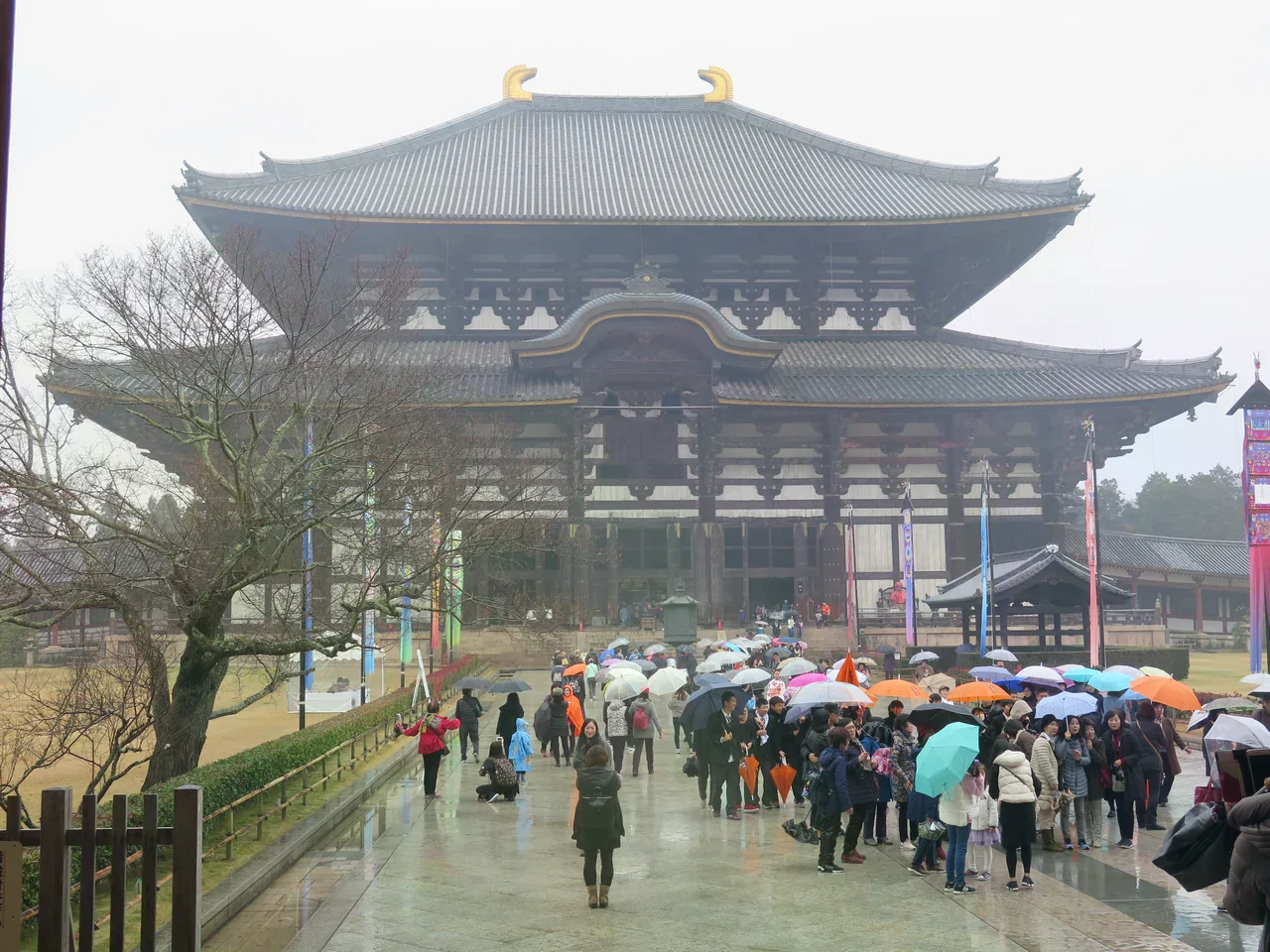 雨中的奈良東大寺大佛殿。
