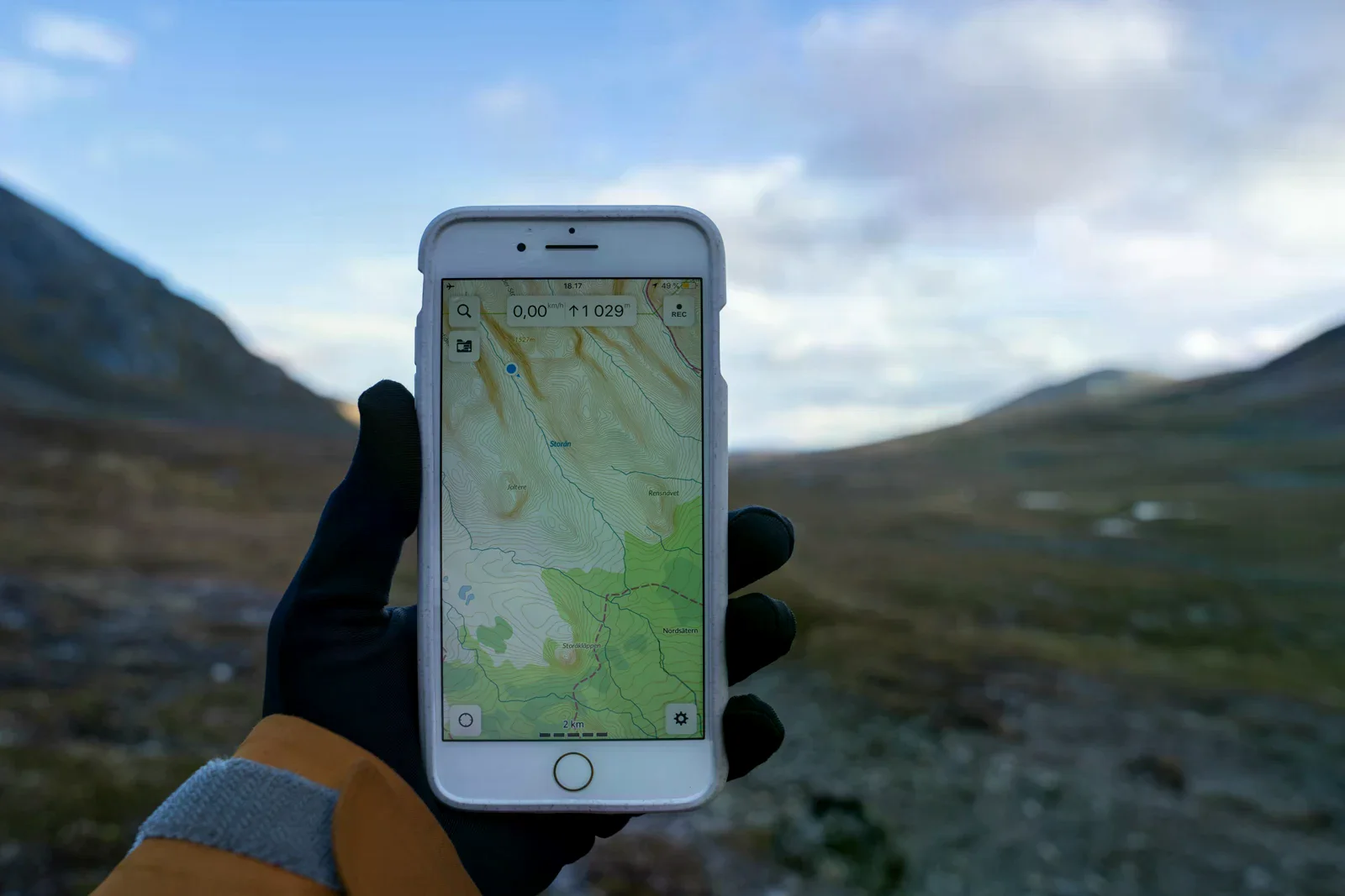 瑞典 Vålådalen 越野路線上的手機地圖畫面