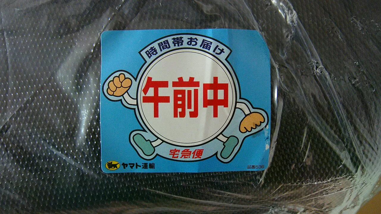 氣泡紙包裹與宅急便「午前中」配送時段標籤。